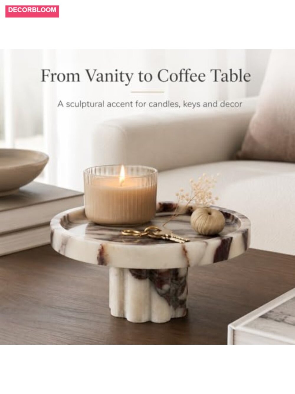 Natural Marble Vanity Tray with Legs Footed Perfume Display Dresser Organizer - Picture 4 of 6